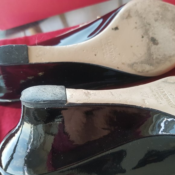 GENTLY USED, Valentino Rockstud Wedges Black Patent Leather Size 37 6.5 - Picture 8 of 10